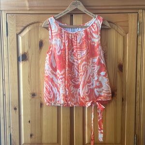 Vintage Y2K Cache Orange Floral Sleeveless Bubble Hem Top Size M